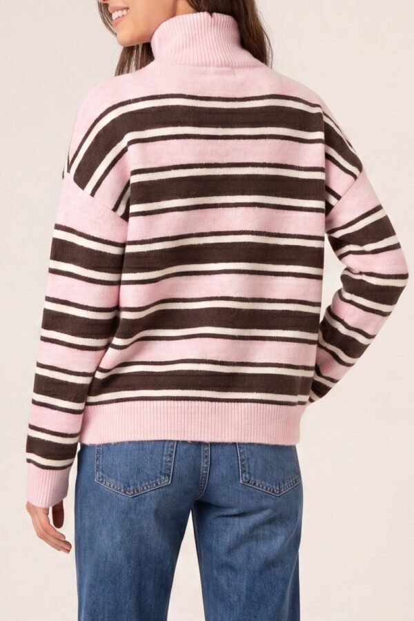 2026/08/1000485056.jpg Pink & Chocolate Striped Half-Zip Jumper
