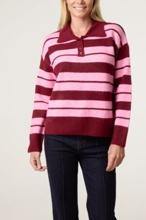 2026/08/1000485080.jpg Red & Pink Stripe Collared Jumper
