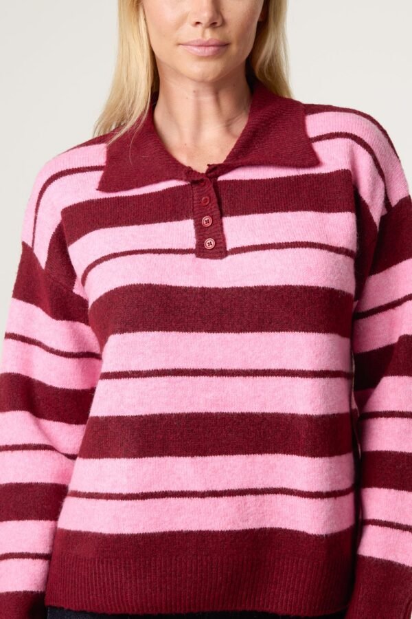 2026/08/1000485081.jpg Red & Pink Stripe Collared Jumper