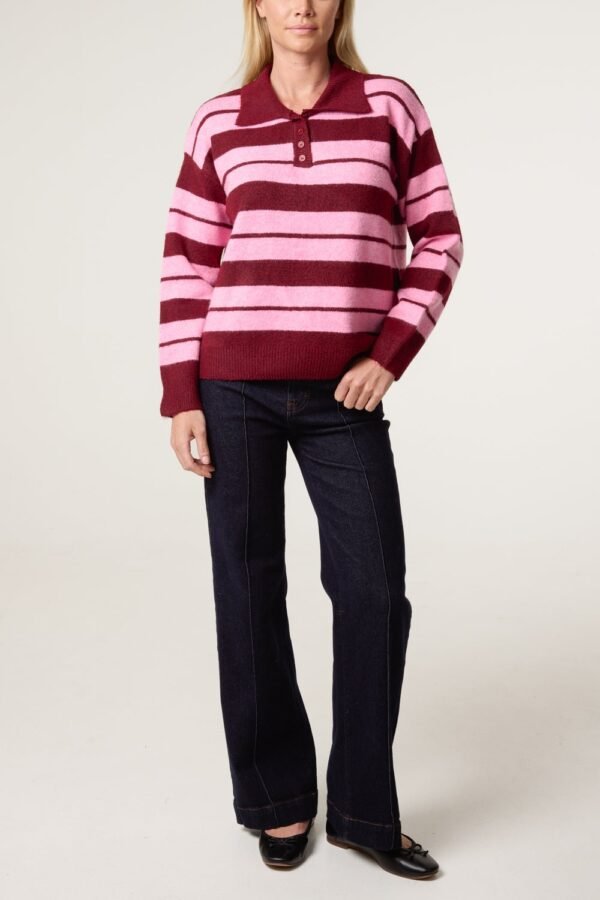 2026/08/1000485082.jpg Red & Pink Stripe Collared Jumper