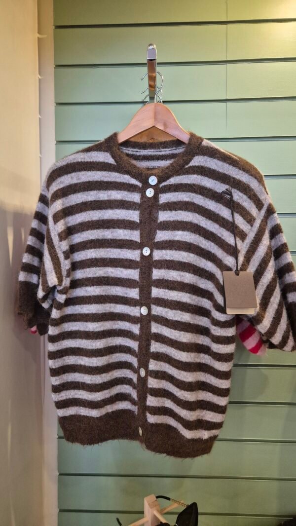 Wool Blend Striped Button-Up Cardigan