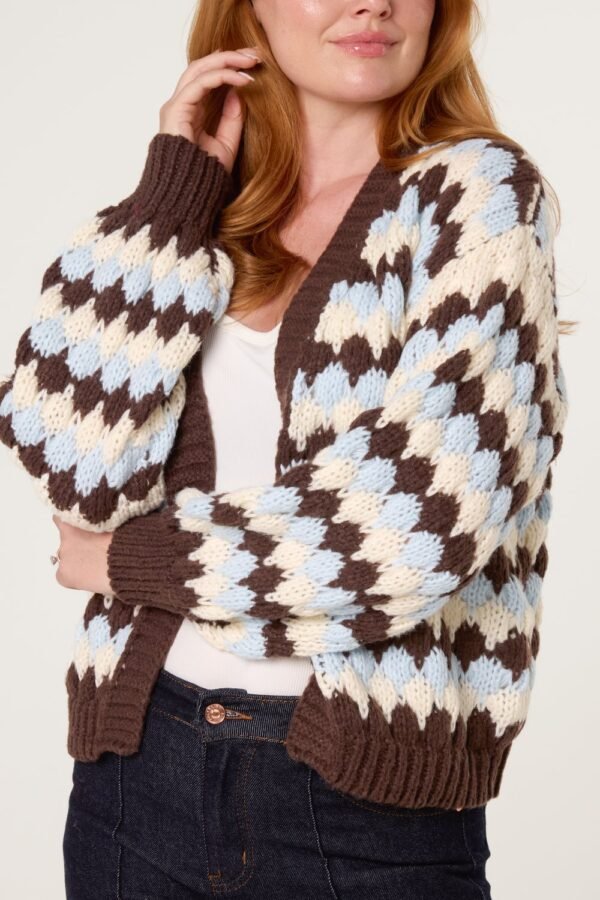 Chocolate and Blue Knit Cardigan
