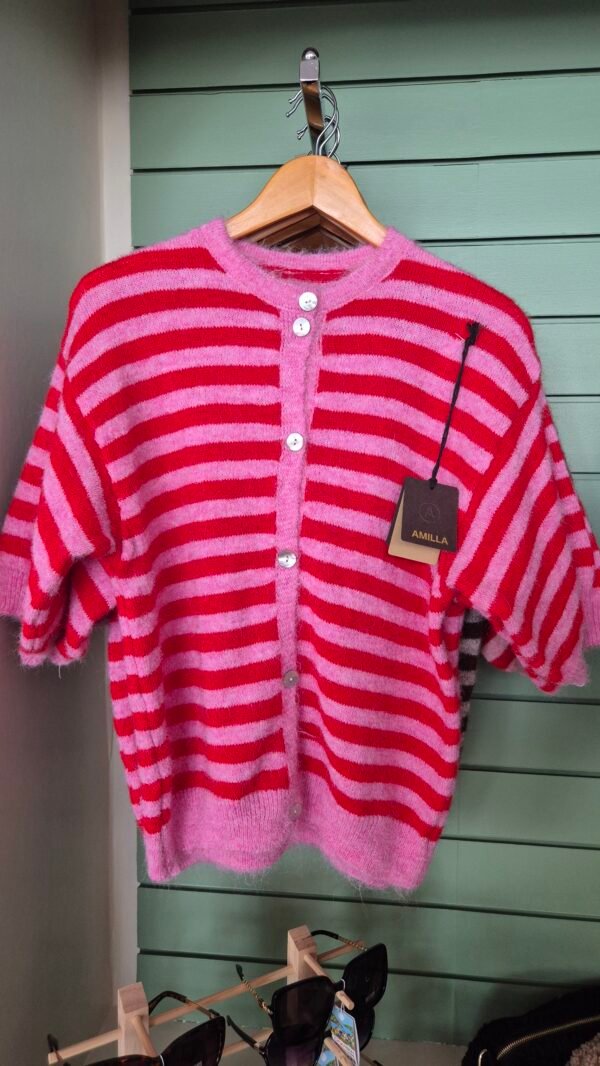 Wool Blend Striped Button-Up Cardigan