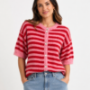 Wool Blend Striped Button-Up Cardigan