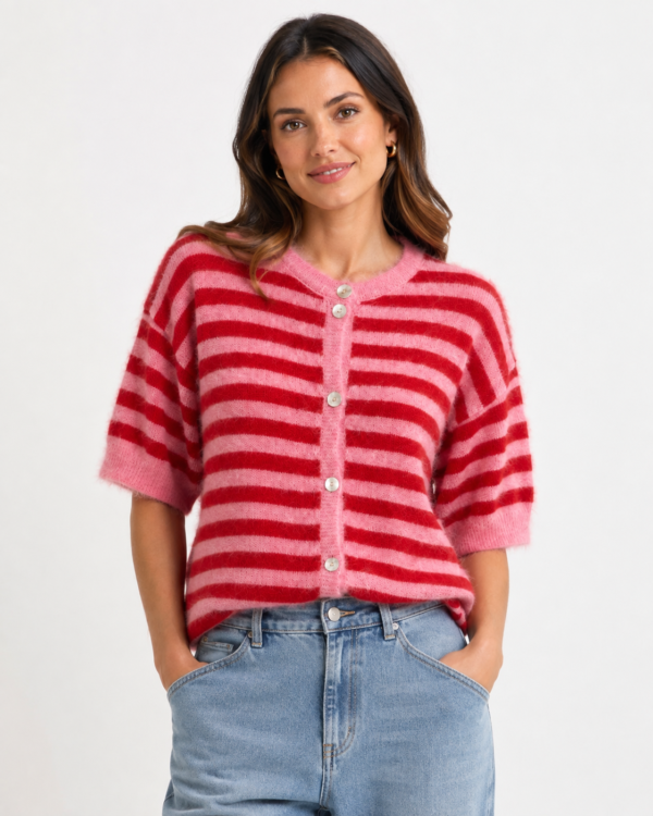 Wool Blend Striped Button-Up Cardigan
