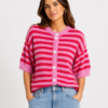 Wool Blend Striped Button-Up Cardigan