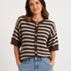 Wool Blend Striped Button-Up Cardigan