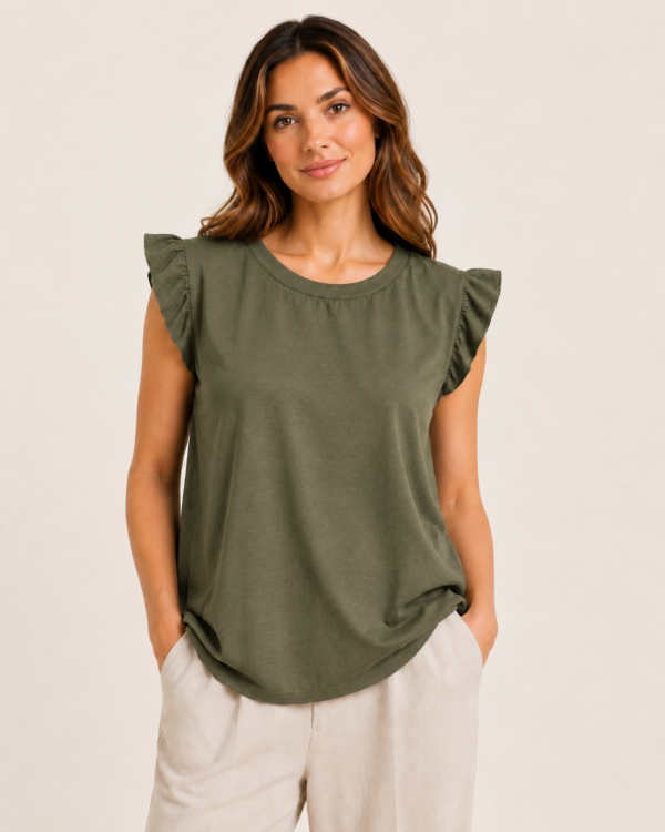 Frill Sleeve Top With Necklace