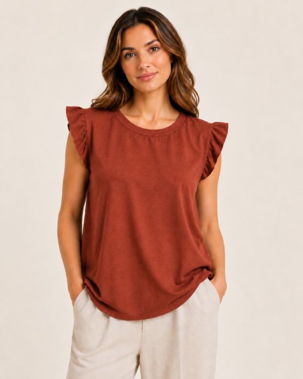 Frill Sleeve Top With Necklace