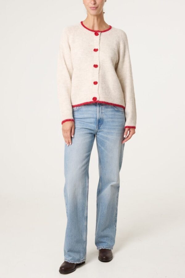 Cream Red Button Cardigan