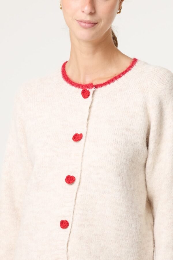 Cream Red Button Cardigan
