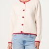 Cream Red Button Cardigan