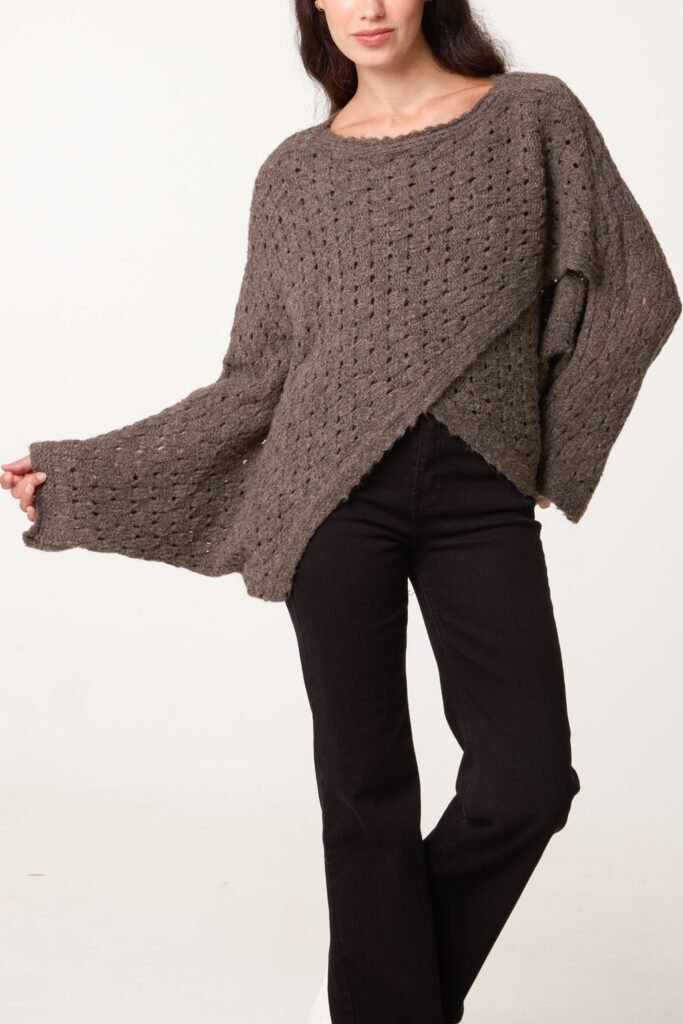 Wrap Over Asymmetric Hem Knit Top