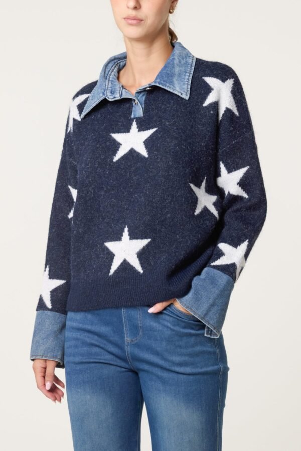 2026/09/1000495860-1.jpg Star Print Denim Collar Jumper — One Size
