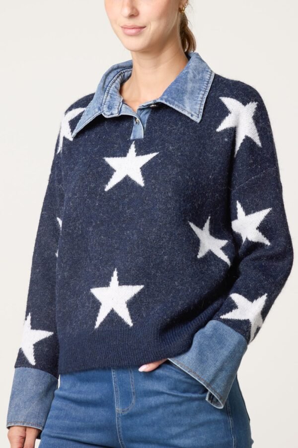 2026/09/1000495862-1.jpg Star Print Denim Collar Jumper — One Size