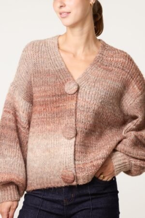 Large Buttoned Ombre Knit Cardigan