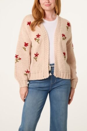2026/09/1000495990.jpg Floral Embroidered Cardigan – Beige
