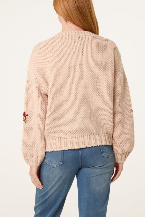 Floral Embroidered Cardigan – Beige