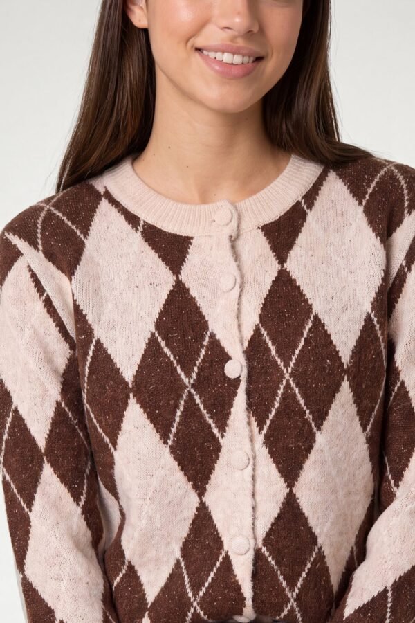 2026/09/1000497931.jpg Argyle Button Through Knit Cardigan