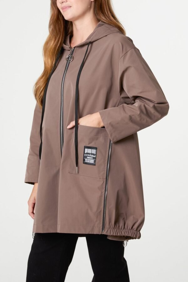 Zip Detail Hooded Light Raincoat