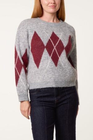2026/09/1000498411.jpg Argyle Pattern Knit Jumper