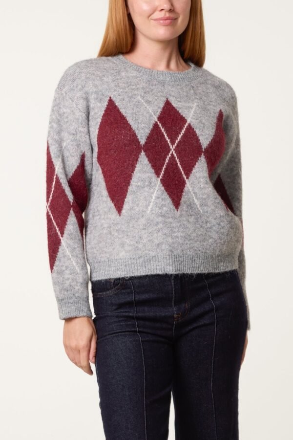 2026/09/1000498411.jpg Argyle Pattern Knit Jumper