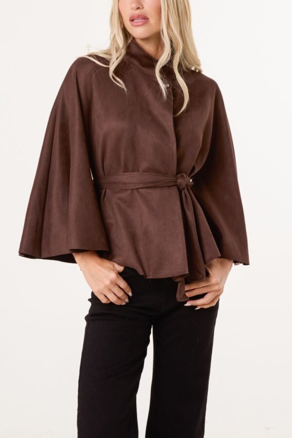 Soft Touch Suedette Belted Cape Jacket