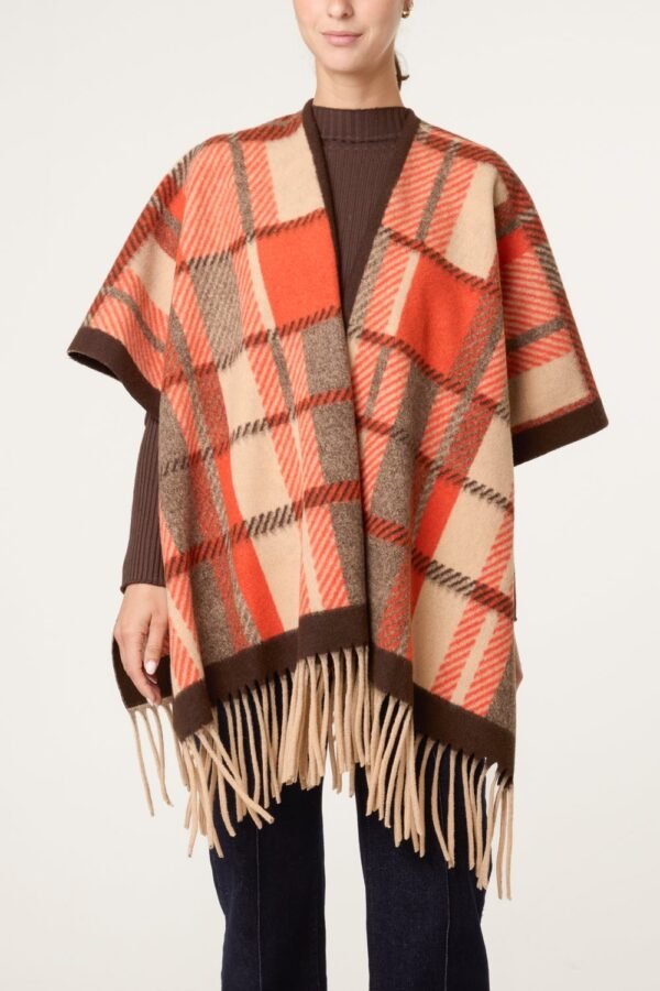 2026/09/1000498584.jpg Orange/Chocolate Patterned Fringed Poncho