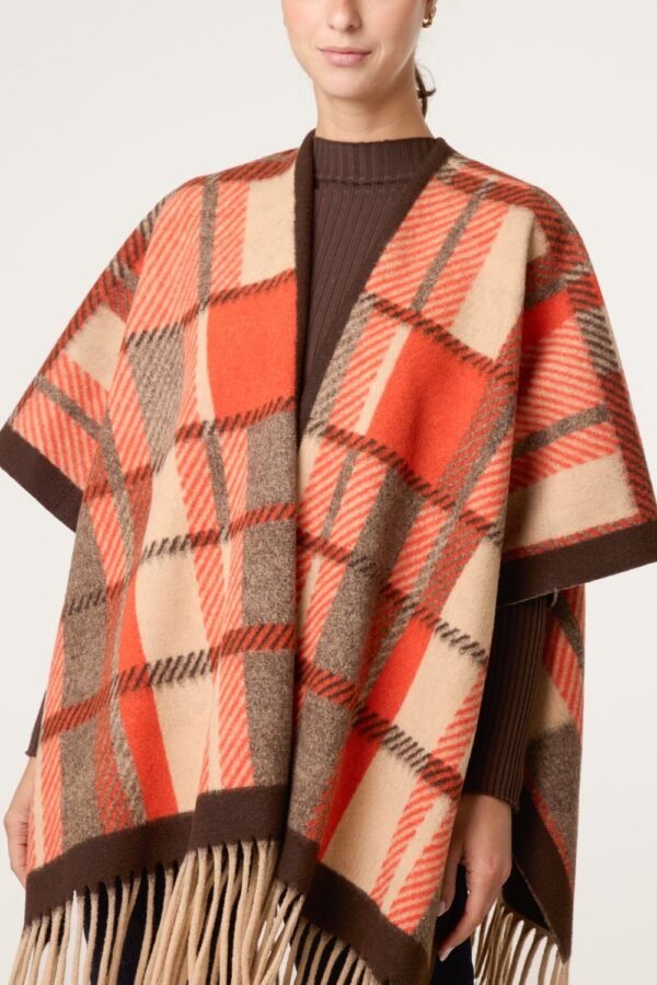 2026/09/1000498587.jpg Orange/Chocolate Patterned Fringed Poncho