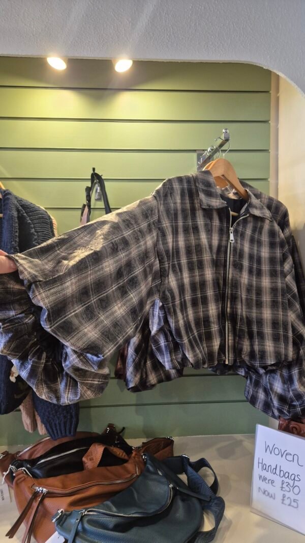 Puff Sleeve Checked Jacket – Berry & Navy