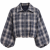 Puff Sleeve Checked Jacket – Berry & Navy