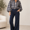 Puff Sleeve Checked Jacket – Berry & Navy