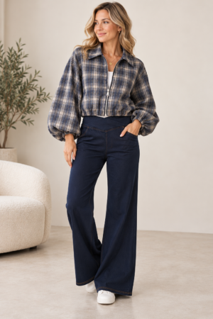 2026/09/1000499389.png Puff Sleeve Checked Jacket – Berry & Navy