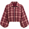 Puff Sleeve Checked Jacket – Berry & Navy