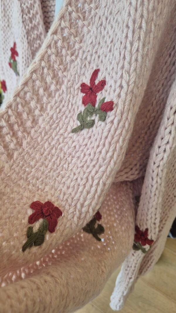 Floral Embroidered Cardigan – Beige