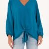 V- Neck Long Sleeve Tie Front Top