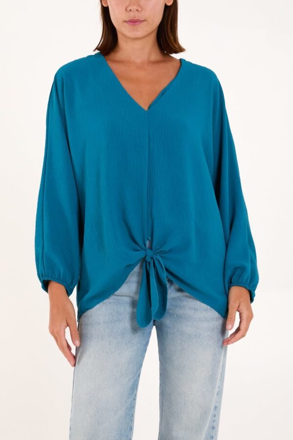 V- Neck Long Sleeve Tie Front Top