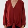 V- Neck Long Sleeve Tie Front Top