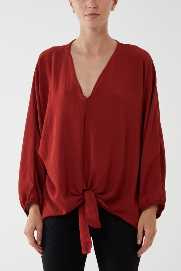 V- Neck Long Sleeve Tie Front Top