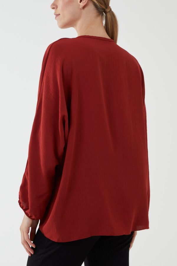 V- Neck Long Sleeve Tie Front Top