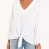 V- Neck Long Sleeve Tie Front Top