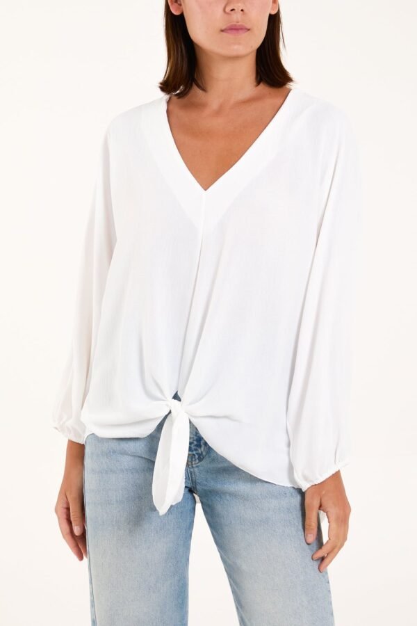 V- Neck Long Sleeve Tie Front Top