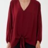 V- Neck Long Sleeve Tie Front Top