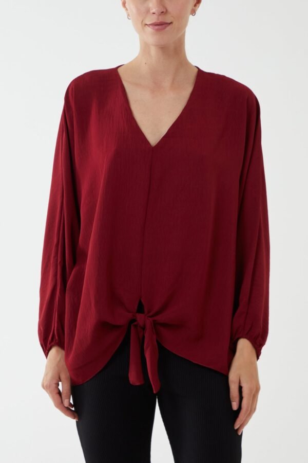 V- Neck Long Sleeve Tie Front Top