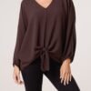 V- Neck Long Sleeve Tie Front Top