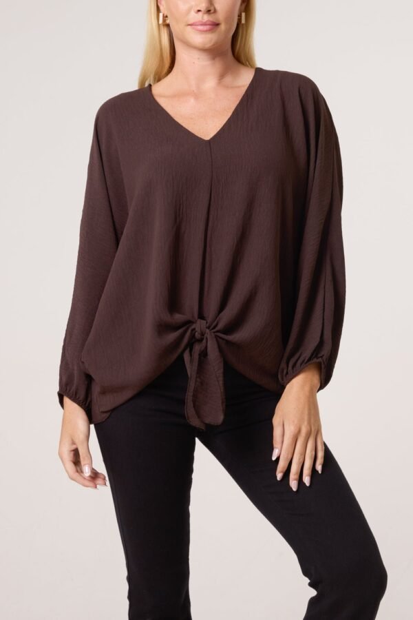 V- Neck Long Sleeve Tie Front Top
