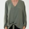 V- Neck Long Sleeve Tie Front Top