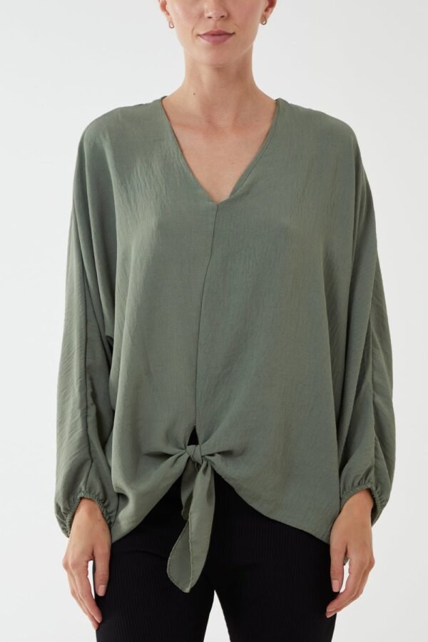 V- Neck Long Sleeve Tie Front Top