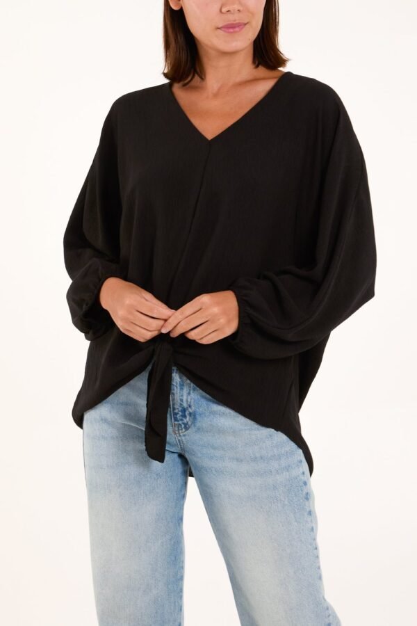 V- Neck Long Sleeve Tie Front Top