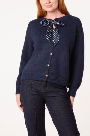 2026/10/1000507807.jpg Navy Bow Detail Knit Cardigan